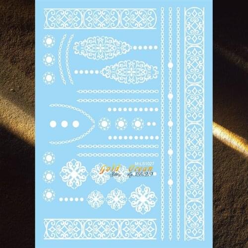 White Henna Temporary Tattoo Bracelet Chains Designs Fake Flash Body Art Arm Tattoo Stickers 20x15CM Lace Flower Bracelet Tattoo