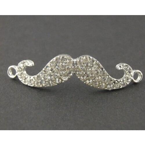 Free Shipping 10 pcs 52x15mm Silver Tone Crystal Rhinestone Mustache Charm Connectors Jewelry Beads