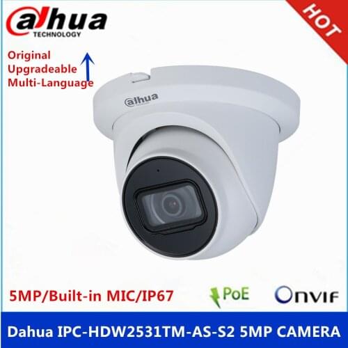 Dahua IPC-HDW2531TM-AS-S2 5MP POE Built-in Mic & SD Card Slot H.265 IR 30M IVS WDR Onvif IP67 Starlight Eyeball IP Camera