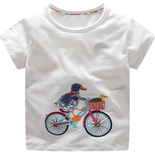 Jumping Meters Girls Tee Bike Appliques Girls Shirt Baby Summer Clothes 18 Cartoon Kids T-shirts Clothing Children Short Tshirt