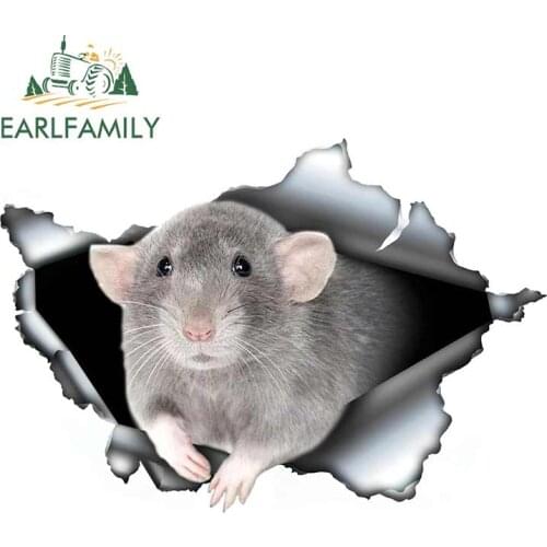 EARLFAMILY 13cm x 8.9cm Gray Dumbo Rat Car Sticker Torn Metal Decal Reflective Stickers Pet Decals Window Car Bumper Decoration
