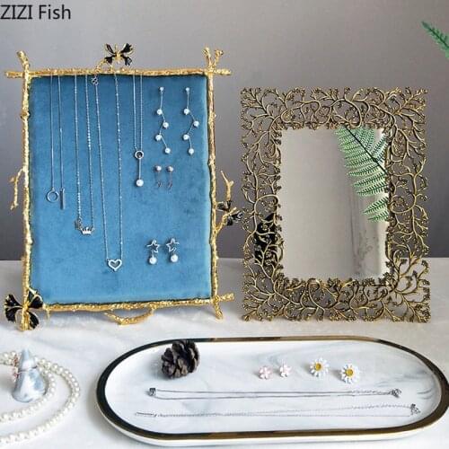 European Makeup Mirror Dressing Table Storage Trays Decorative Shelves Pendant Display Rack Necklace Stand Nordic Home Decor