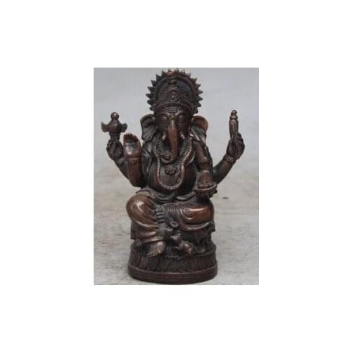 RHS0024 6" Chinese Bronze Four Arms hand Ganapati mammon Elephant God Buddha Statue