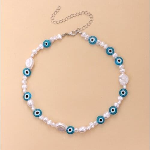 Korean Irregular Pearl Turkish Evil Eye Beads Choker Necklaces for Women Clavicle Chain Colorful Neck Jewelry Girls Party Collar
