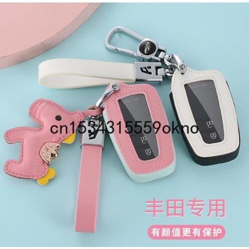 Leather Key Case For Toyota HIGHLANDER CAMRY Avalon Corolla Smart Key Keyless Remote Fob Case Cover Key Chain