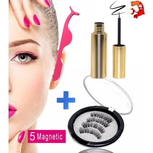 MB 5 Magnetic Eyelashes Magnetic Eyeliner Makeup Set Waterproof with Reusable False Lashes Eyelash curler Mink Eyelashes