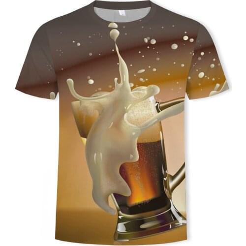 Factory Outlet Fashion Summer Mens T-shirt Beer Drink Printing Casual T-shirt Mens Clothing t-shirt for men