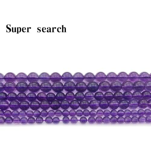Natural Rock Purple Crystal Round Beads 4 6 8 10 12MM Amethystine Fit Diy Bracelet Necklace Beads Jewelry Making