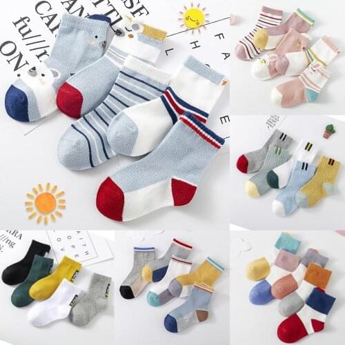 5 Pairs Baby Boy Socks Children Autumn Winter Cartoon Striped Socks for Girls Kids To School Sport Baby Girl Clothes