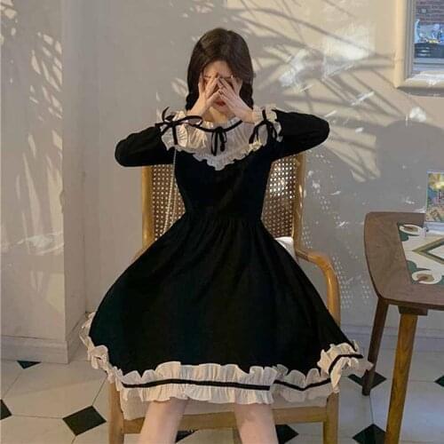 2020 Sweet new Lolita Dress Lace Vintage Court-style Slim Long Sleeve elegant Dress kawaii girl princess tea party loli cos