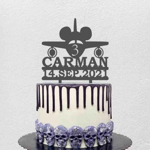 Personalized Birthday Cake Topper Customized Name Date Age Cartoon Airplane Kids Birthday Party Cake Decoration Topper