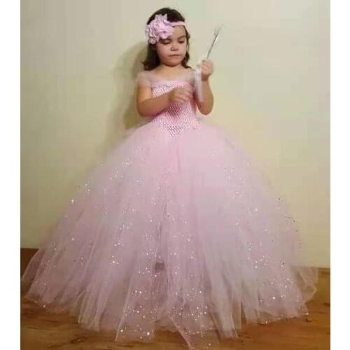 Baby Girls pink Princess Tutu Dress Kids Crochet Tulle Dress Ball Gown with Hairbow Children Birthday Party Dresses