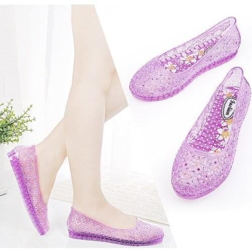 Crystal Sandals Women Fashion Jelly Transparent Summer Outside Wearing Sandals Comfortable Net Shoes Outside Wear