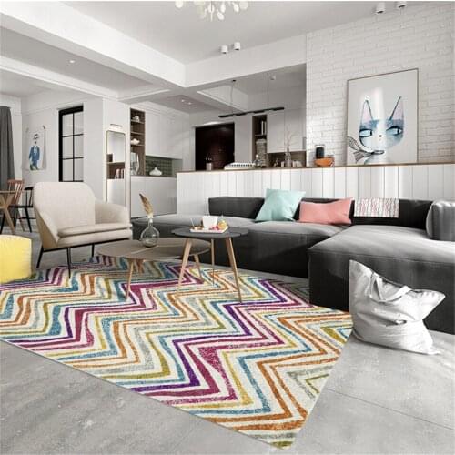 Nordic Colorful Striped Carpet Under Coffee Table For Living Room Girl Bedroom Carpet Geometric Line Hallway Rugs Kitchen Mat