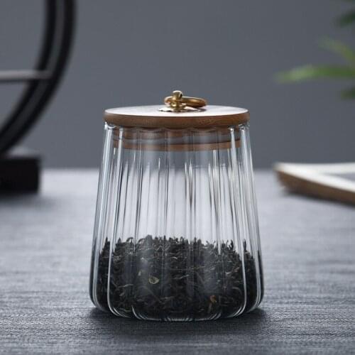 Wood Lid Glass Tea Organizer Coffee Bean Jar Kitchen Storage Jar Candy Can Glass Jar Japanese Sealed Can Tea Container Canister