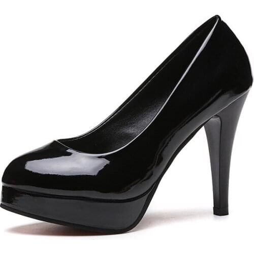 Big Size 42 Elegant Office Women Platform Pumps 10CM High Thin Spike Heel Dress Party Pointed Toe Red Patent Leather Pumps