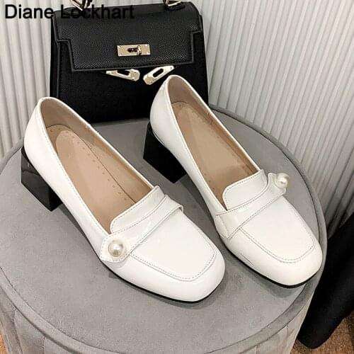 Platform PU Leather Shoes Women Chunky Thick Sole Round Toe Black Brown Shallow Pure British Style Retro Slip-on Leisure Loafers