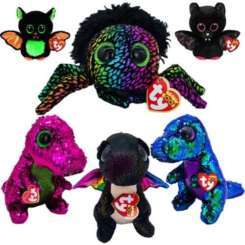 Ty Beanie 6" 15 cm Big Eyes Sequin Dinosaur Dragon Series Soft Plush Toy Spider Halloween Style Animal Doll Room Decor Kids Gift
