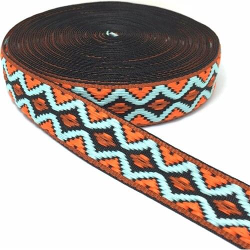 ZERZEEMOOY 1" 25MM 10YARD/ROLLS 2017 NEW HOT DOG LACE Collar accessories SINGLE FACE BLUE GEOMETRIC WOVEN JACQUARD RIBBON