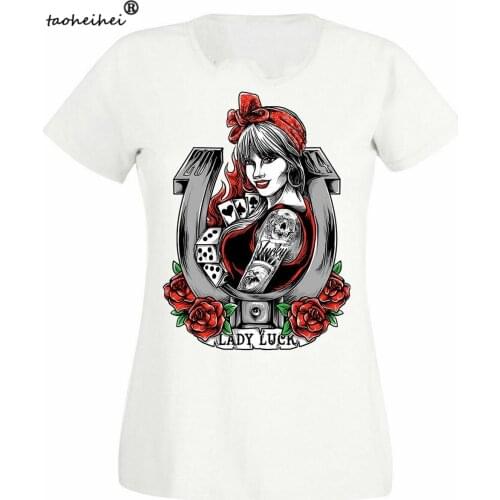 Lady Luck Womens T-Shirt Gambling Pinup Casino Cards Poker Ace Spades Ladies Street Tee Shirt