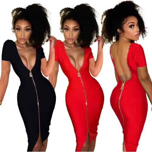 Somoshein S-2XL Summer Women Clothing 2021 Fashion Solid Color Zip V Neck Short Sleeve Long Dress Wholesale Dropshopping