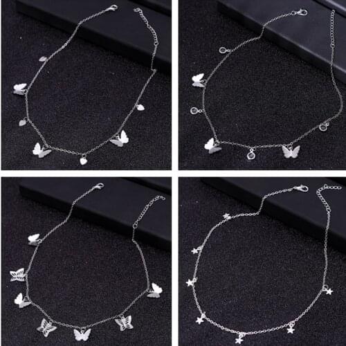 2019 Flowers Butterfly Bear Chain Necklaces for Women Simple Style Hearts Evil Eyes Necklaces Femme Bijoux Colliers