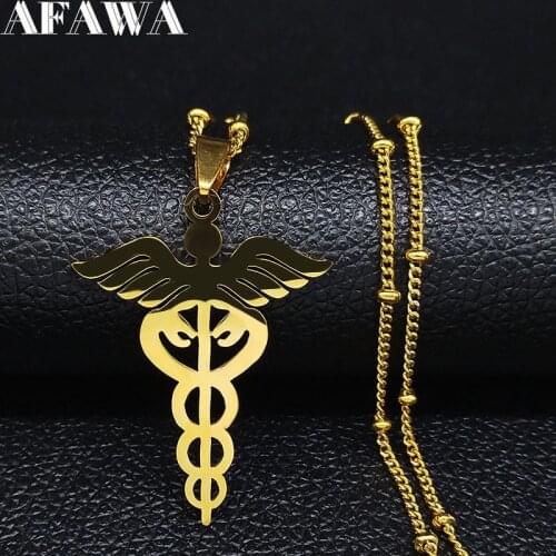 2021 Fashion Nurse Badge Stainless Steel Statement Necklace for Nurse Gift Gold Color Necklaces Jewelry cadenas mujer N1214S01
