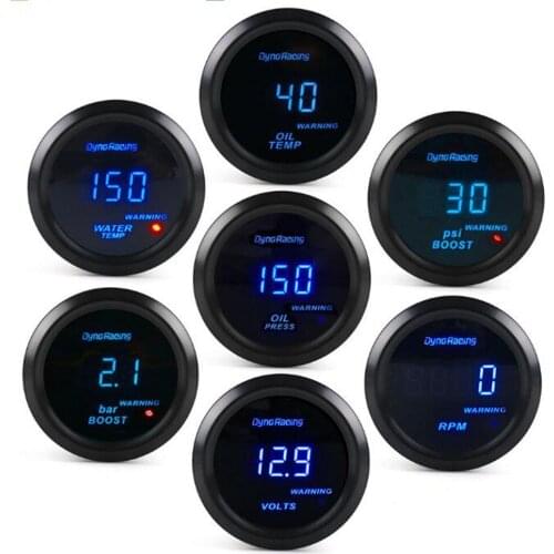 Auto Modification Instrument 12v Universal Blue Backlight Digital Tachometers Boost Water Temp Gauge Oil Pressure Voltmeter 52mm