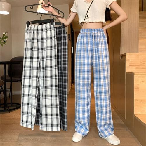 Latimeelon Hip Hop Pants Fashion Girl Harajuku Gothic Plaid Pants Female Student Casual Funny Straight Summer Cute Basic Pants