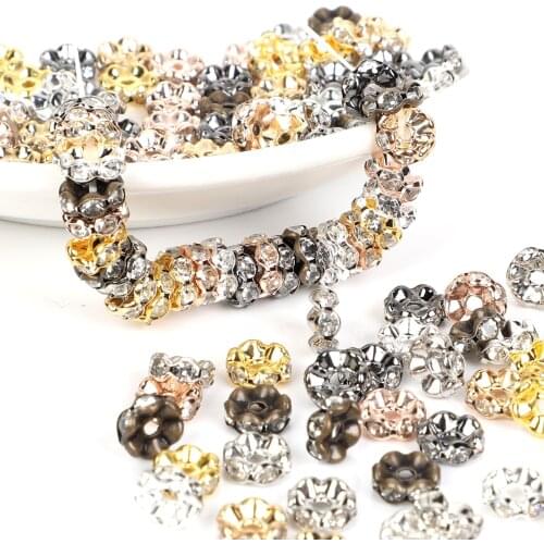 50Pcs 4/6/8/10mm Crystal Rhinestone Rondelle Spacer Beads For Jewelry Making DIY Bracelet Necklace Accessories Metal Beads