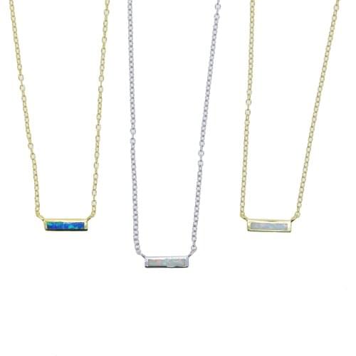 White blue opal paved Bar Necklace For Men and Women high polish 925 sterling silver pendant necklace jewelry for Anniversary