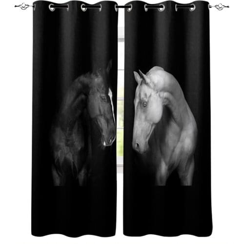 Animal Horse Black And White Blackout Curtains for Children Kids Home Decor Bedroom Living Room High Shading Window Curtains