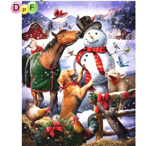 DPF 3D Diamond Embroidery Snowman and dog Diamond Painting Cross Stitch Square diamond Mosaic kit Needlework home Decor picture