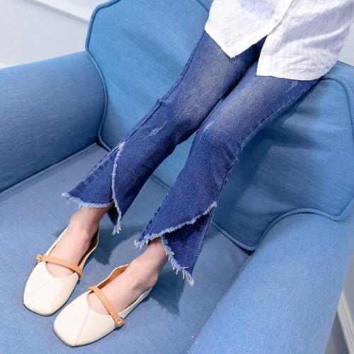 3-12 Girls Jeans Spring Autumn Elastic Waist Denim Pants Kids Trousers Lace Flare Children Clothes Girls Jeans