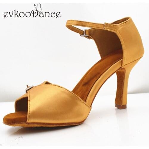 Evkoodance Size US 4-12 Khaki Color Professional 8.3cm Heel Height Zapatos De Baile Shoes For Women Evkoo-547