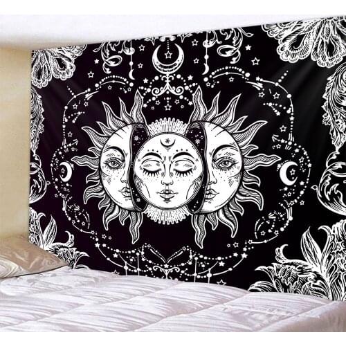Boho Decor Tapestry Hot Sale Black White Color Sun Moon Goddess Printed Background Various Sizes Dirt-resistant