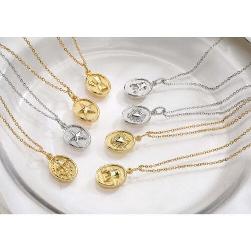 HECHENG,Coin Elizabeth Virgin Necklace,Star Heart Bottle Shape Necklace,For Women Gold Metal Jewelry