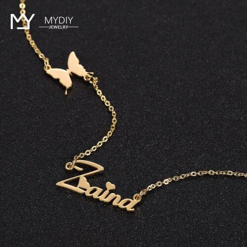 Personalized custom name necklace Butterfly symbol stainless steel nameplate Womens pendant stainless steel butterfly necklace