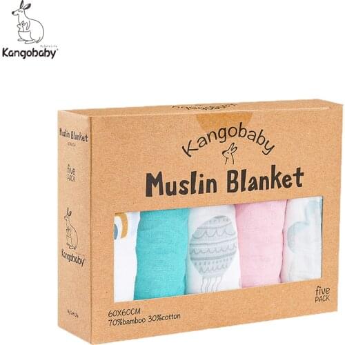Kangobaby 60x60cm 100% Organic Bamboo Cotton Muslin Cloth Feeding Burp Cloth Towel Scarf Multi-use Newborn Baby Decor Accessory
