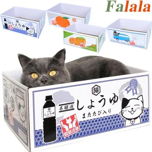 Cat Cardboard Box Kitten Grinding Scratching Board Claw Toy Cage Funny Mint Carton Sleeping Printing Zephyr Cute House for Cats