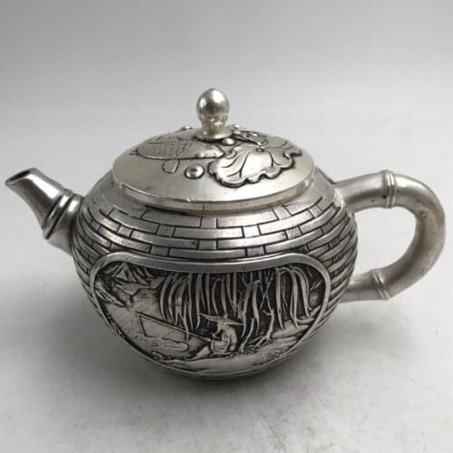 China White copper Jiang Ziya fishing teapot crafts statue