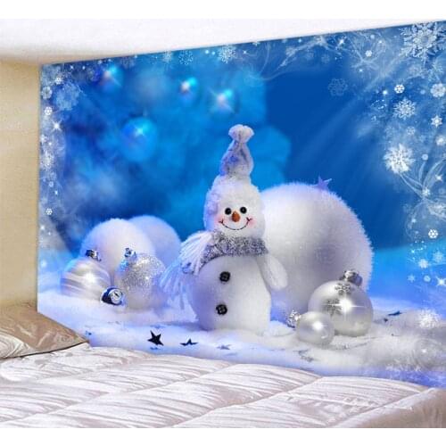 Beautiful Christmas snowman print Tapestry Bedroom Living Room Wall Hanging Tapestry Home Decor Xmas Mat for Christmas New Year