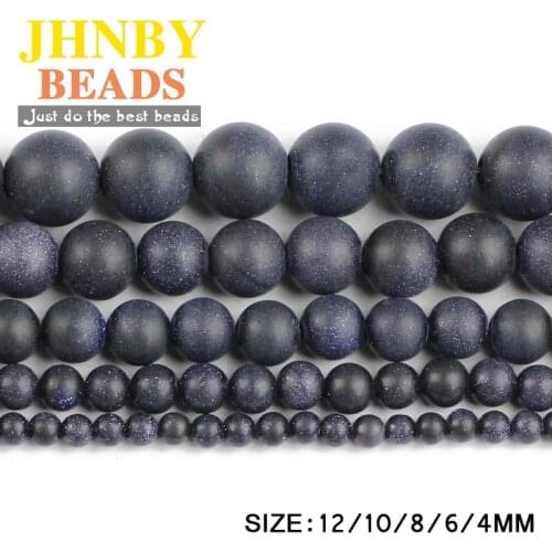 JHNBY Matte Blue Sand Natural Stone High quality Round Loose beads ball 4/6/8/10/12MM Jewelry bracelet making accessories DIY