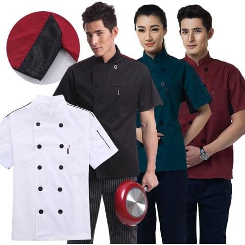 Kitchen Chef Uniform Bakery Food Service Cook Short Sleeve shirt Breathable Double Breasted Chef Jacket clothes