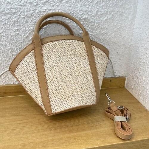 Fashion straw women handbags rattan woven small tote summer beach basket shoulder crossbody bags lady travel purses buckets 2021