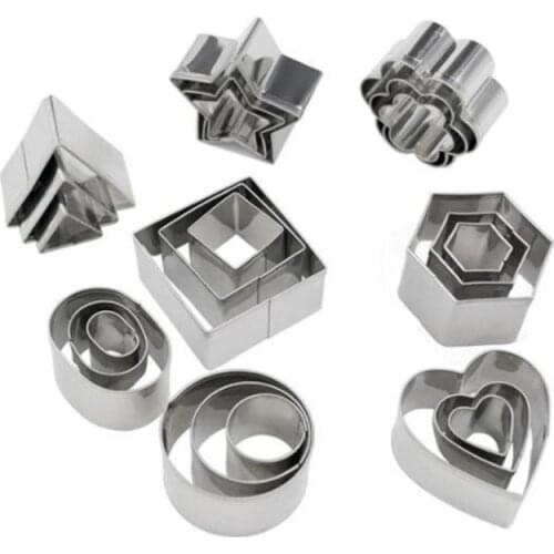 Stainless Steel Cookie Cutter Flower Star Square Round Shape Biscuit Press Stamp Fondant Mould Cake DIY Baking Accessories