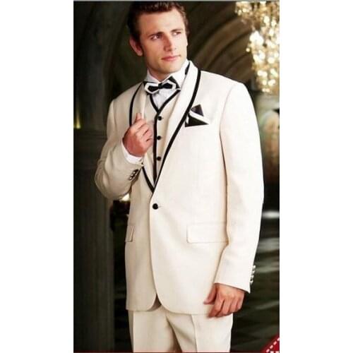 Latest Coat Pant Designs Beige Wedding Suits for Men Slim Fit 3 Piece Tuxedo Custom Groom Blazer Prom Style Suit Terno Masculino