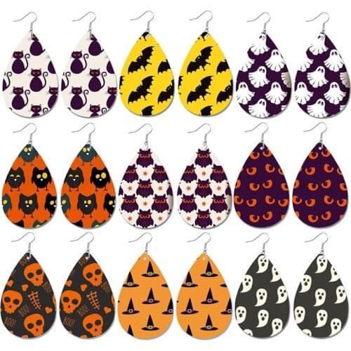 New Bat Ghost Halloween Leather Earrings Fashion Skull Printed Lightweight Teardrop Earrings серьги Jewelry Gifts Stock 2020
