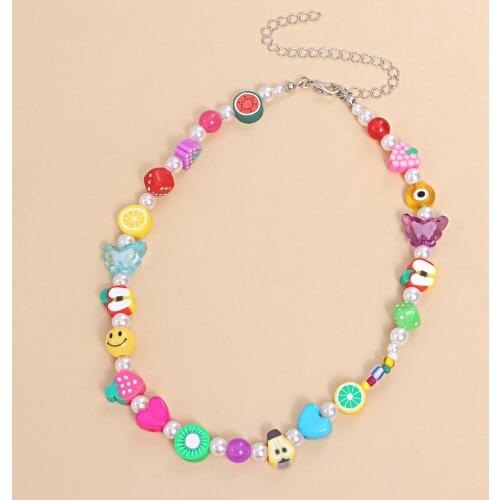 Colorful Clay Fruit Pearl Beads Choker Necklace For Women Handmade Watermelon Charming Necklace Clavicle Beach Jewelry