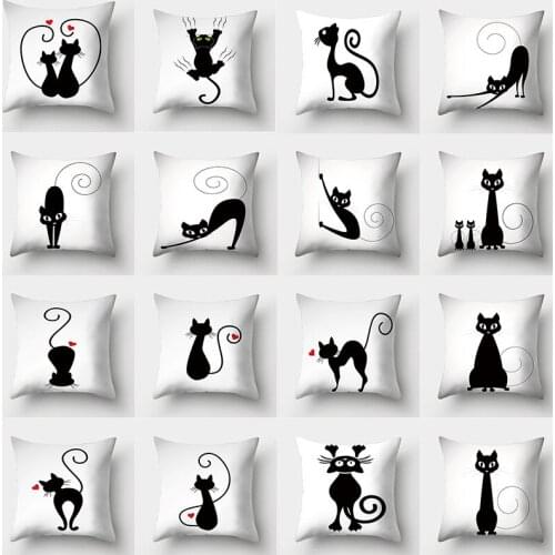 Cartoon Cushion Cover 45x45 Cute Cat Pillowcases Sofa Cushions Decorative Throw Pillows Home Decor Pillowcover Polyester